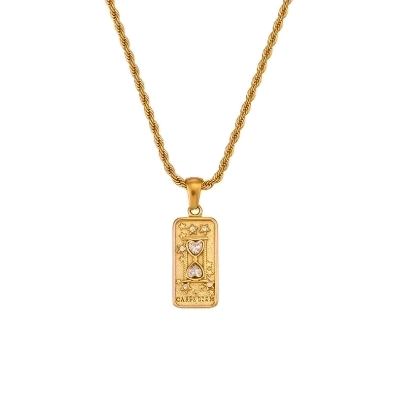 Vintage Style Star Rectangle Stainless Steel Plating Inlay Rhinestones Zircon 18k Gold Plated Pendant Necklace