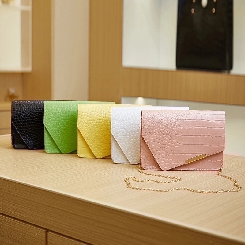 Women's Small Pu Leather Solid Color Crocodile Fashion Square Buckle Crossbody Bag