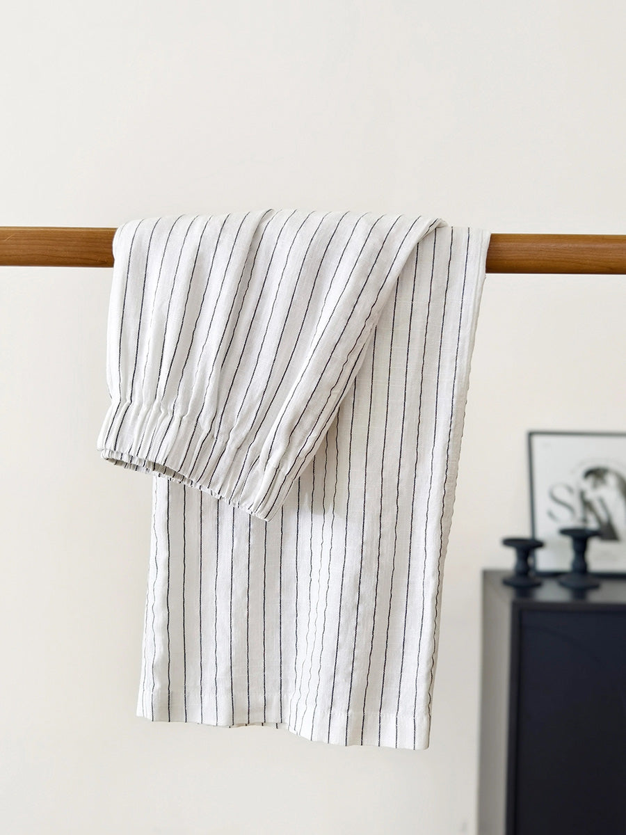 Women Summer Stripe Cotton Linen Straight Pants