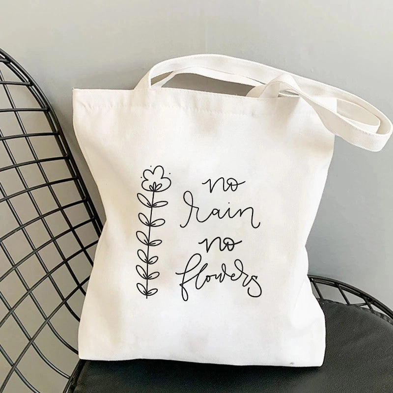 Women's Large Canvas Printing Flower Butterfly Streetwear Square Open Canvas Bag