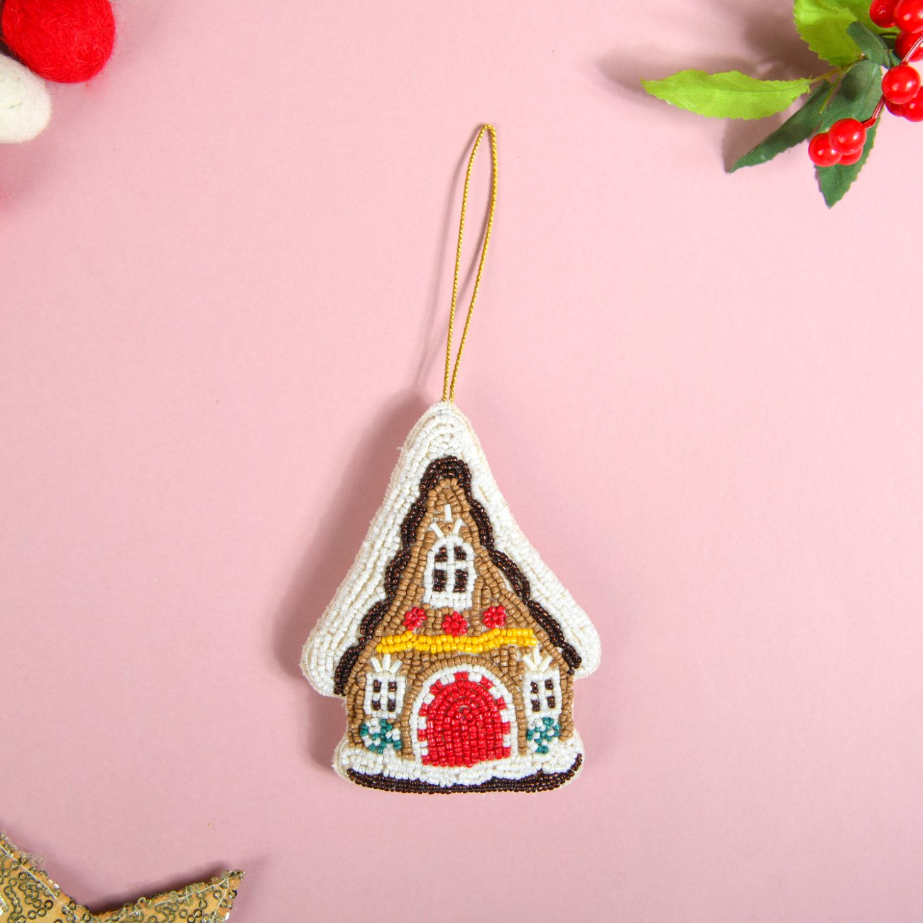 Christmas Hanging Ornament Set of 3 Multicolour