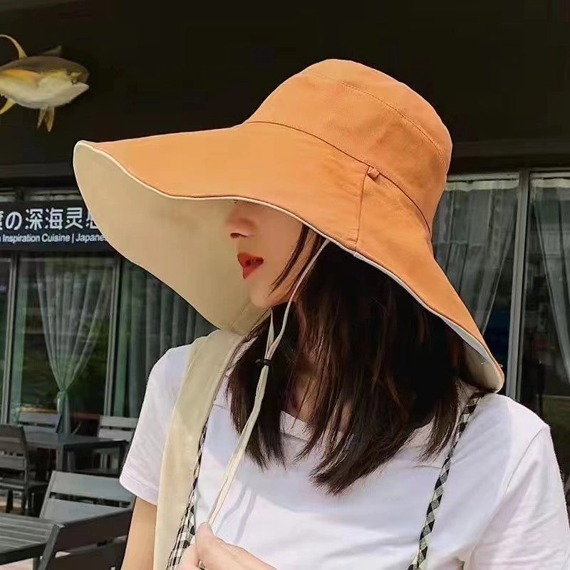 Unisex Minimalist Solid Color Wide Eaves Sun Hat