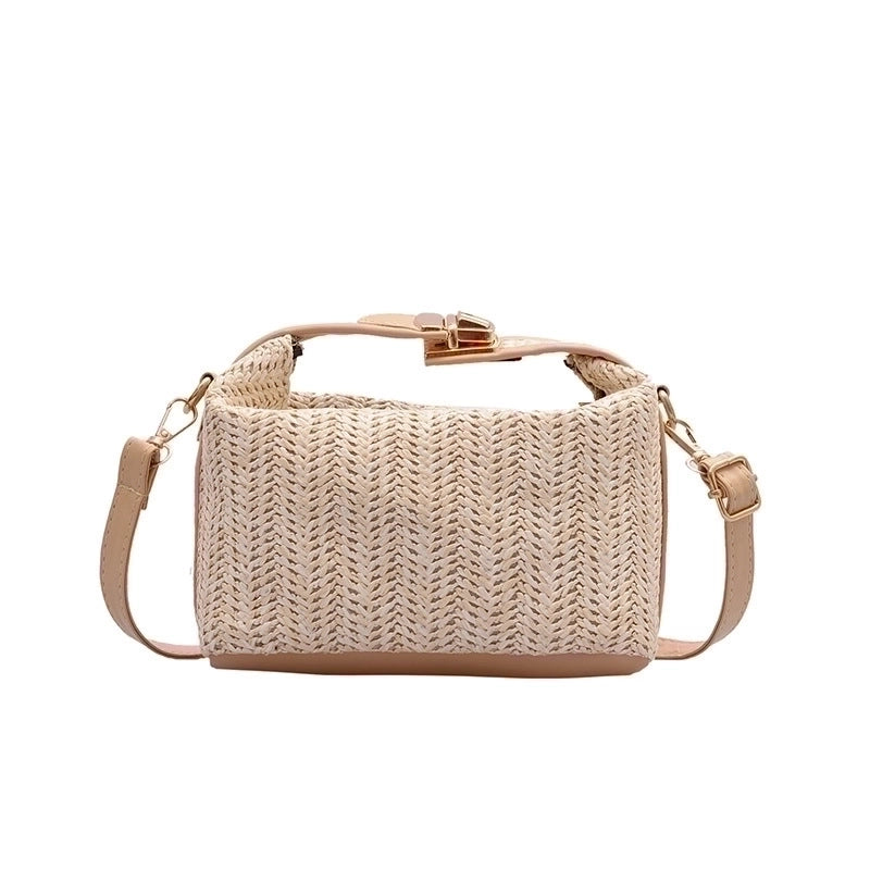 Women's Small Straw Solid Color Elegant Classic Style Square Lock Clasp Shoulder Bag Crossbody Bag Straw Bag