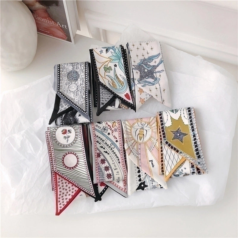 10 Pieces Women's Fashion Geometric Satin Silk Scarves