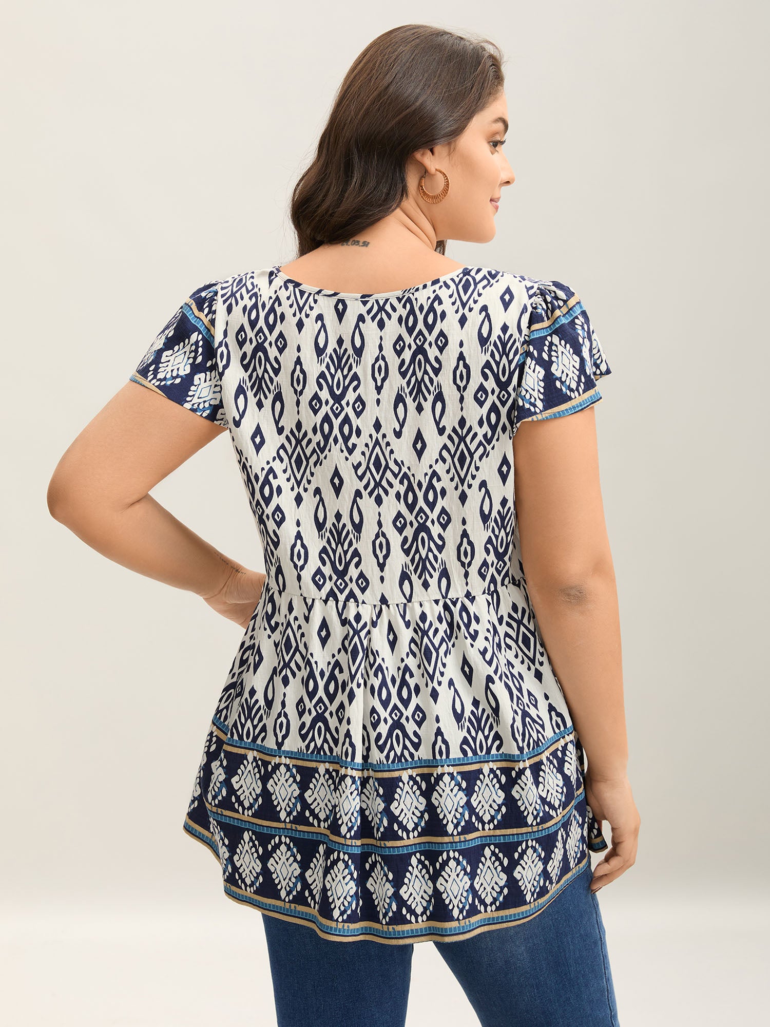 Boho Print High-Low Hem Shirt