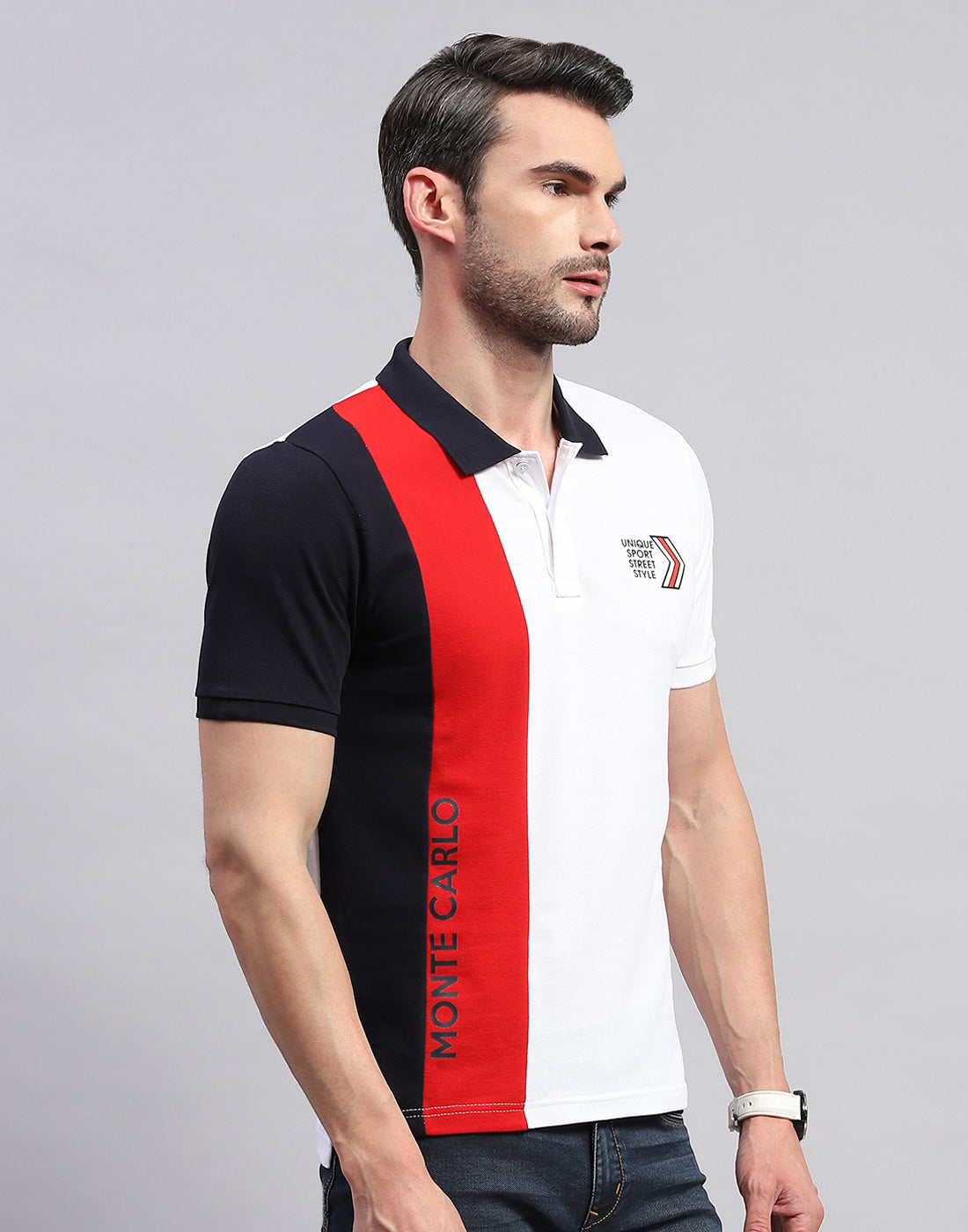 Men White Solid Polo Collar Half Sleeve T-Shirt