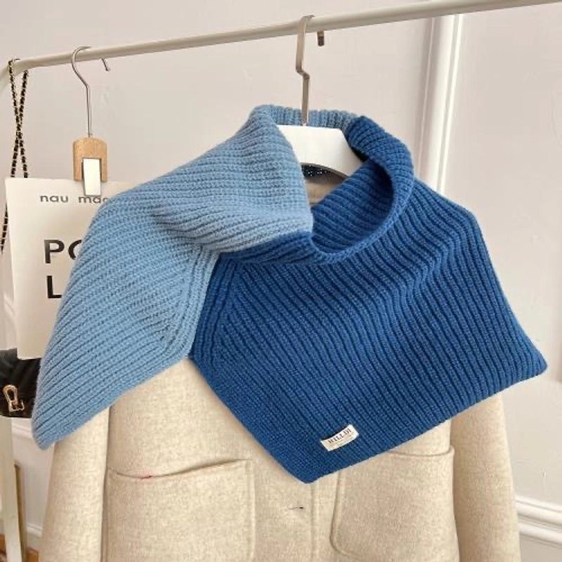 High-grade Color Matching Turtleneck Collar Women's Autumn And Winter Versatile Pullover Scarf New Cape Knitted Shawl