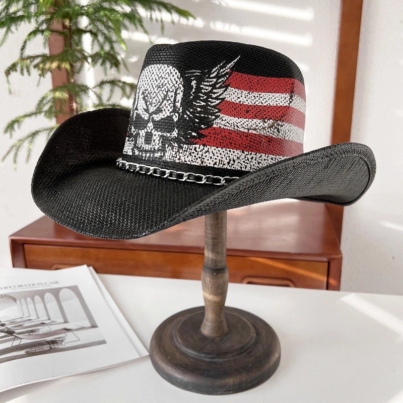 Fashion Personality Knight Hat Women's Summer Outdoor Sun Hat Western Denim Sun Protection Straw Hat Men's Fashion Punk Hat