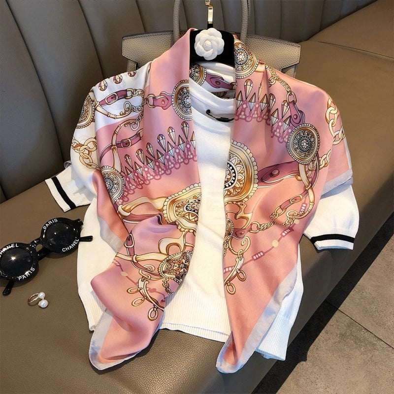 Women's Elegant Vacation Stripe Flower Polyester Silk Scarf