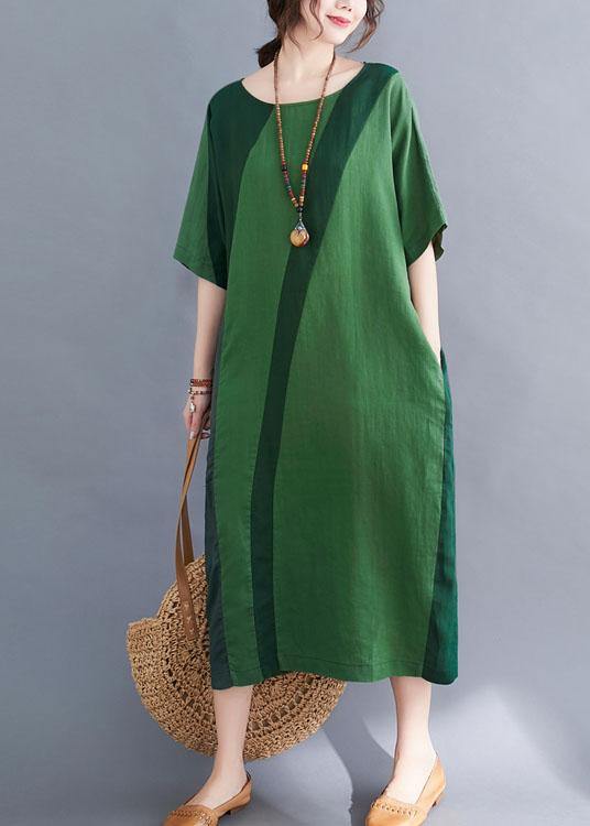 Handmade Green O-Neck Patchwork Summer Vacation Dresses Half Sleeve