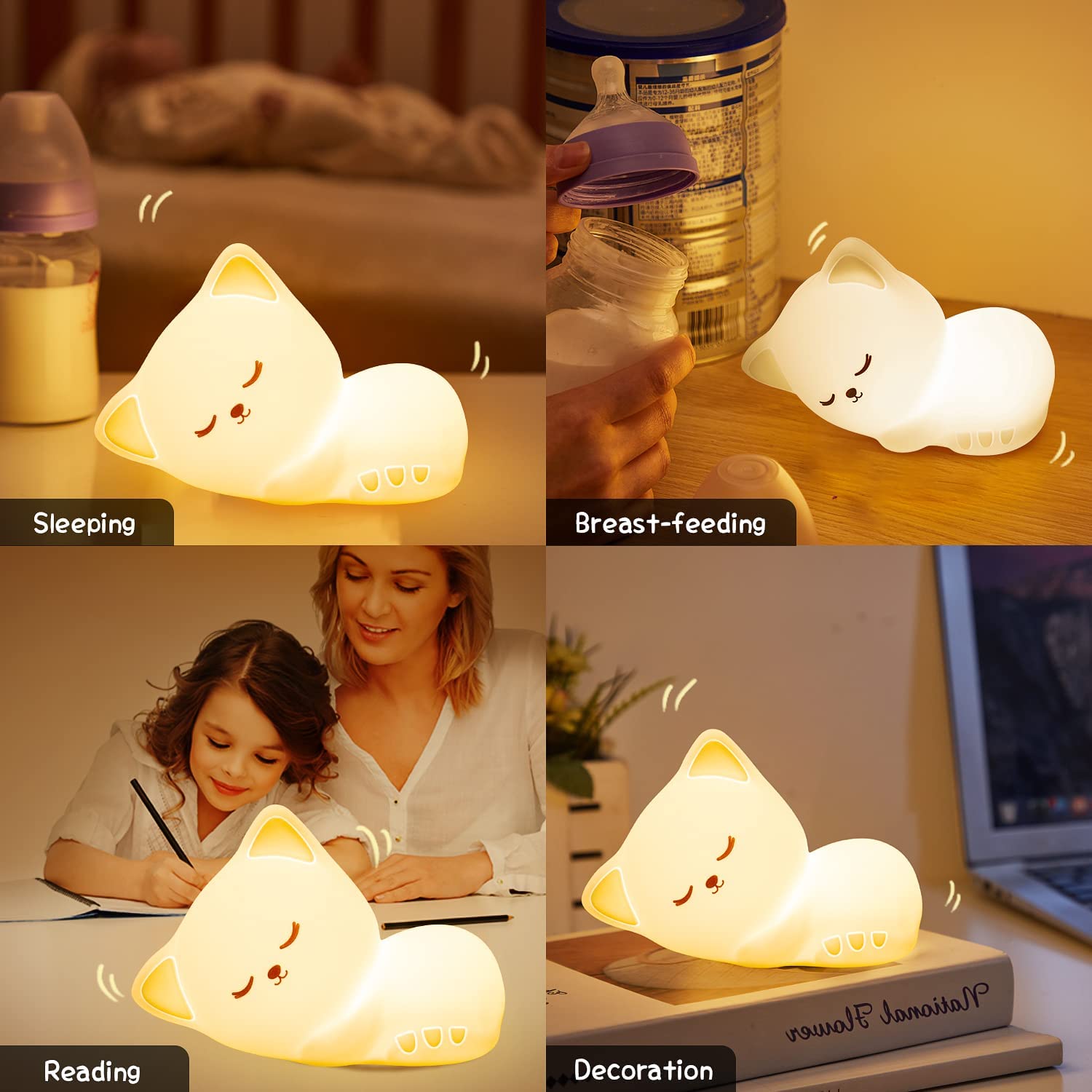 Kitty Night Color-Changing Night Light – Portable. USB Rechargeable Kids Lamp