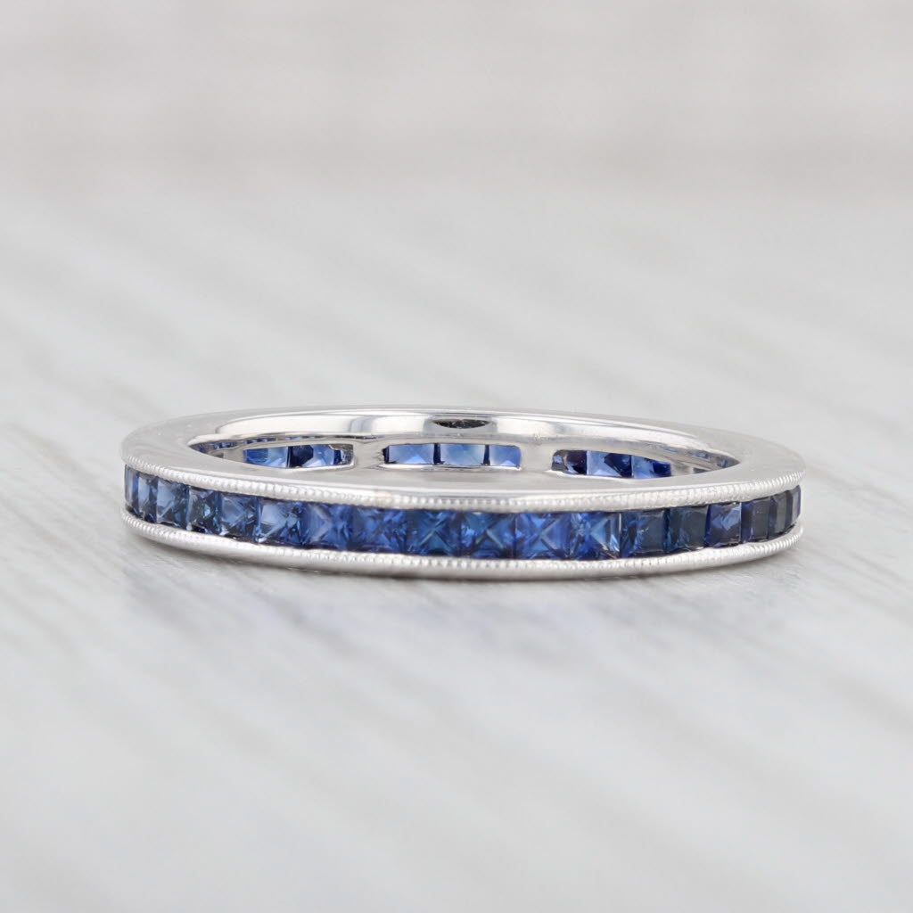 0.75ctw Blue Sapphire Eternity Band 18k White Gold Size 5 Wedding Ring