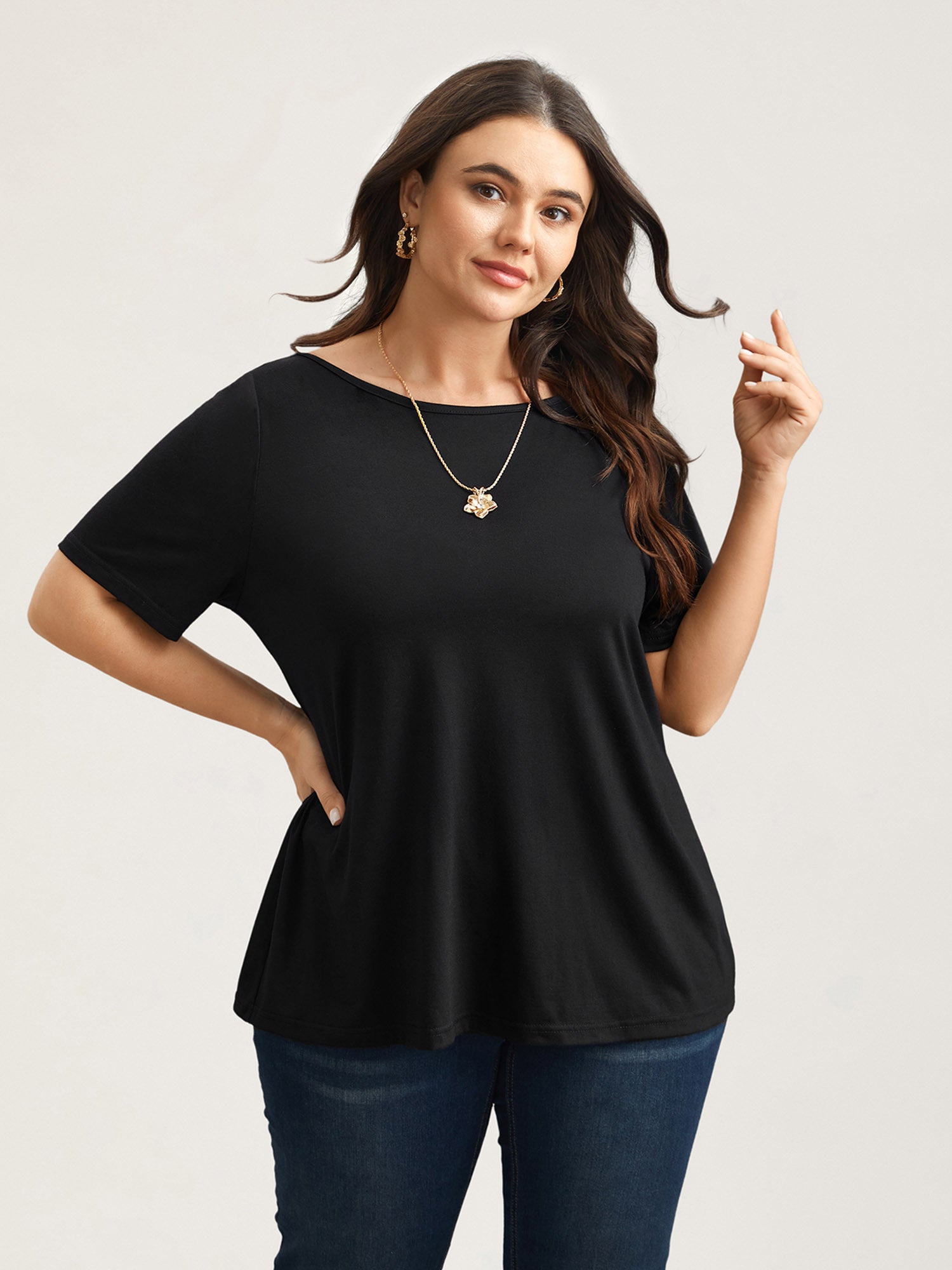Butterfly Back Stretchy Round Neck T-Shirt
