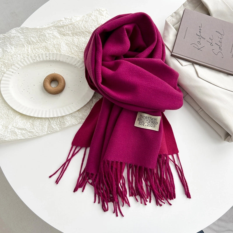 Women's Basic Solid Color Imitation Cashmere Tassel Scarf