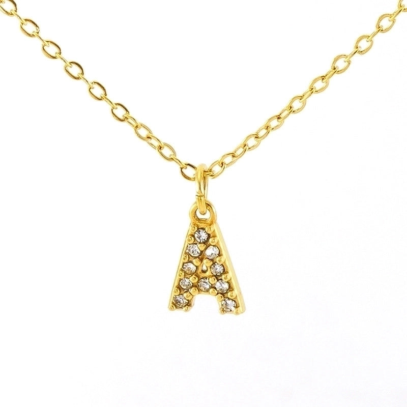 Minimalist Classic Style Letter Titanium Steel Zircon 18K Gold Plated Inlay Pendant Necklace