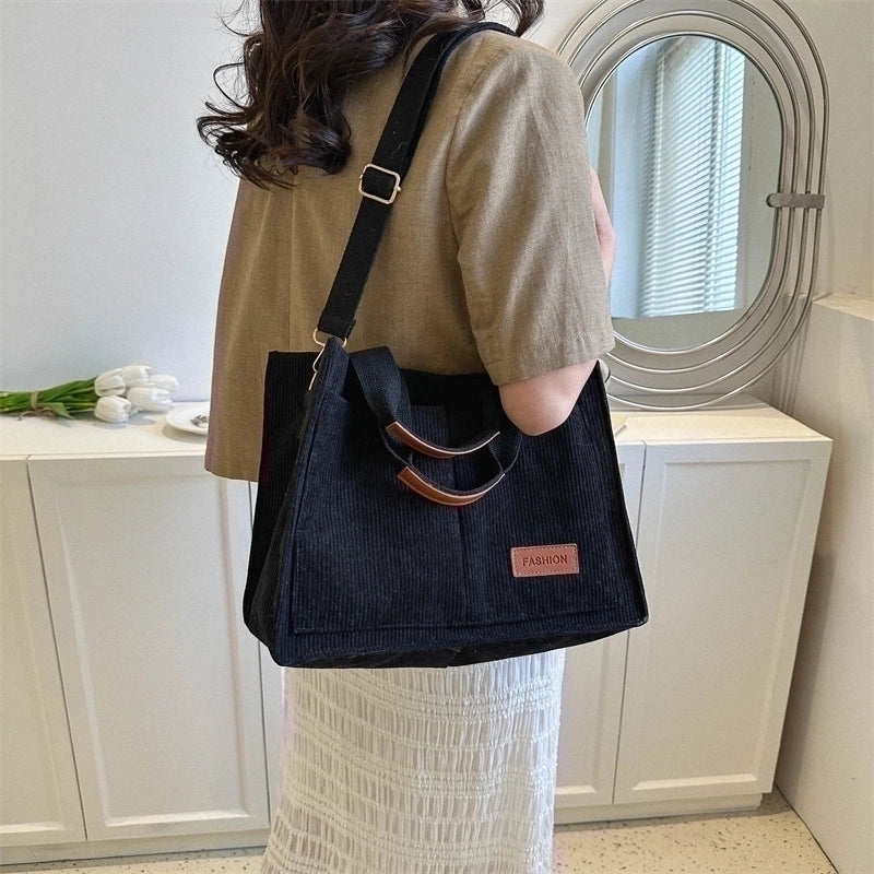 Women's Large Corduroy Solid Color Elegant Square Magnetic Buckle Handbag Tote Bag Crossbody Bag