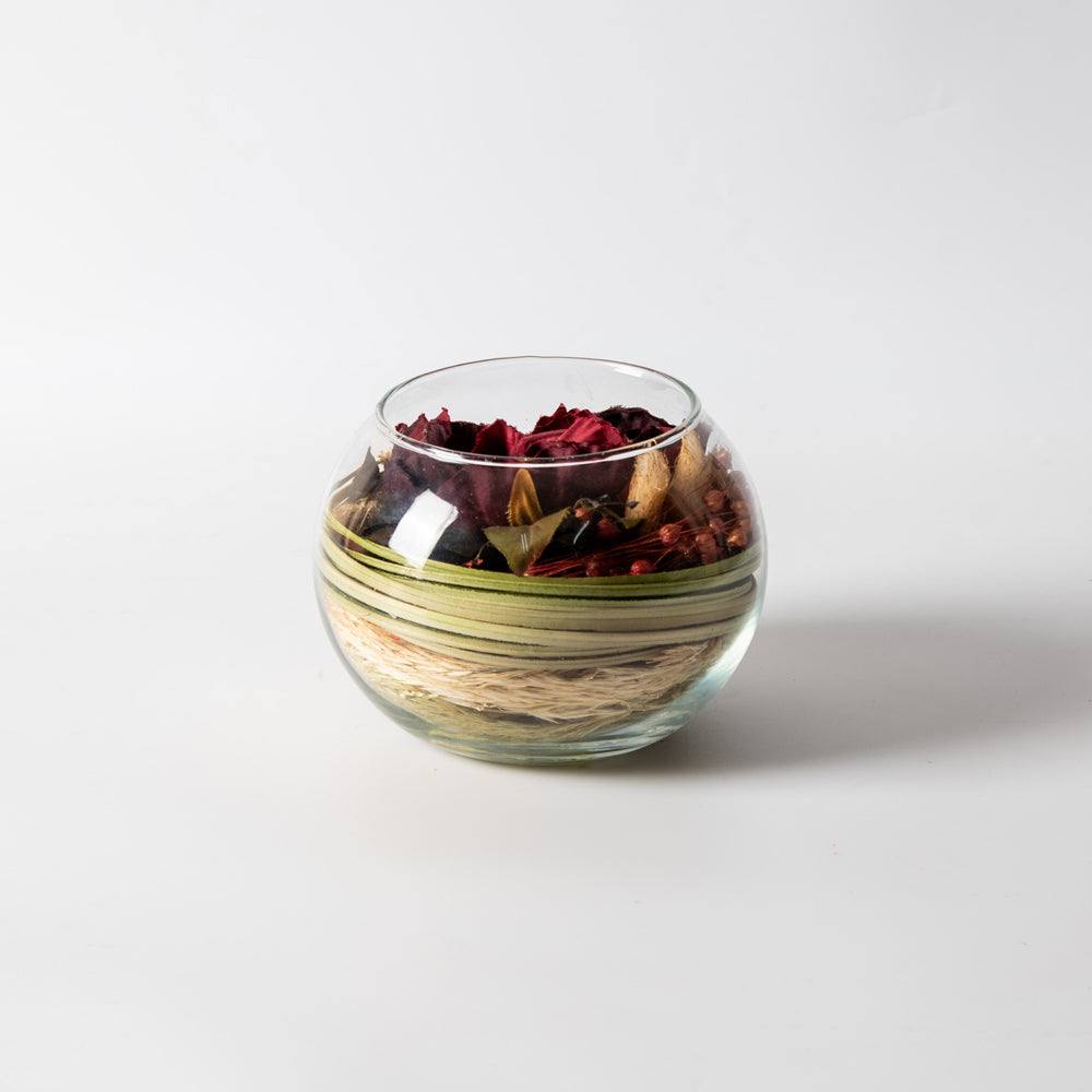 Round Glass Vase with Dried Flowers - Red