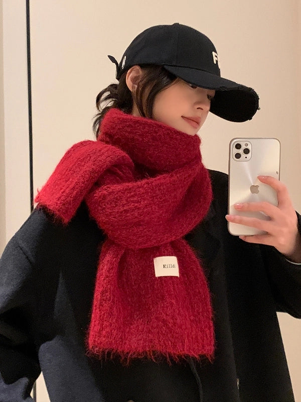 Women's Preppy Style Minimalist Solid Color Mohair Scarf