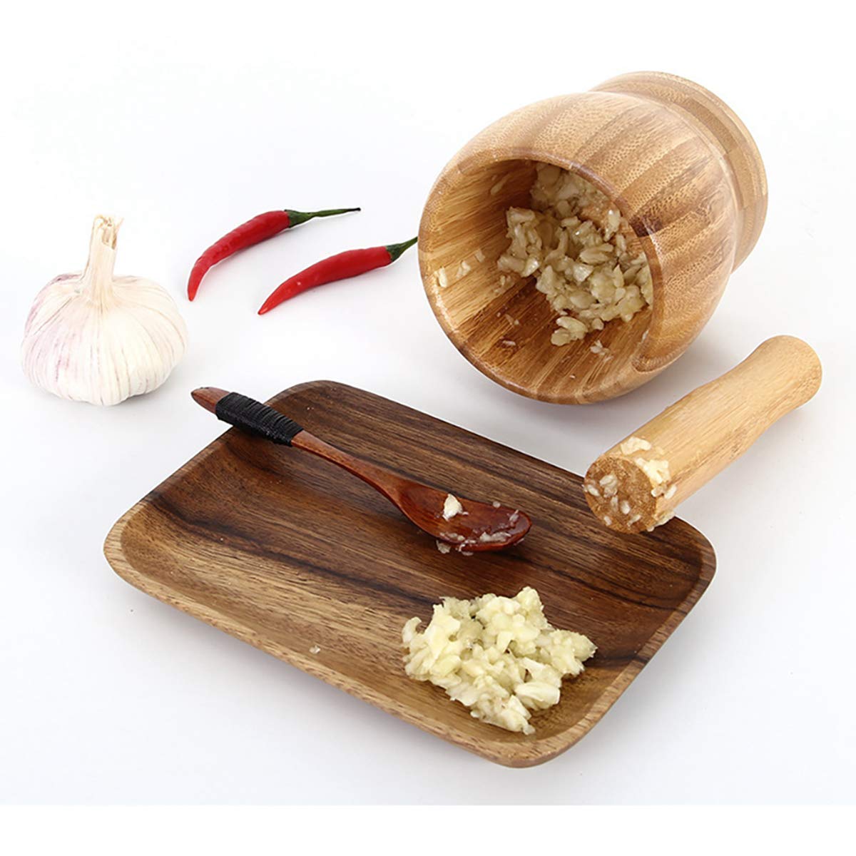 Wooden Mortar & Pestles. Pepper Grinder Crush Pot Kitchen Accessory For Home Cooking Tool