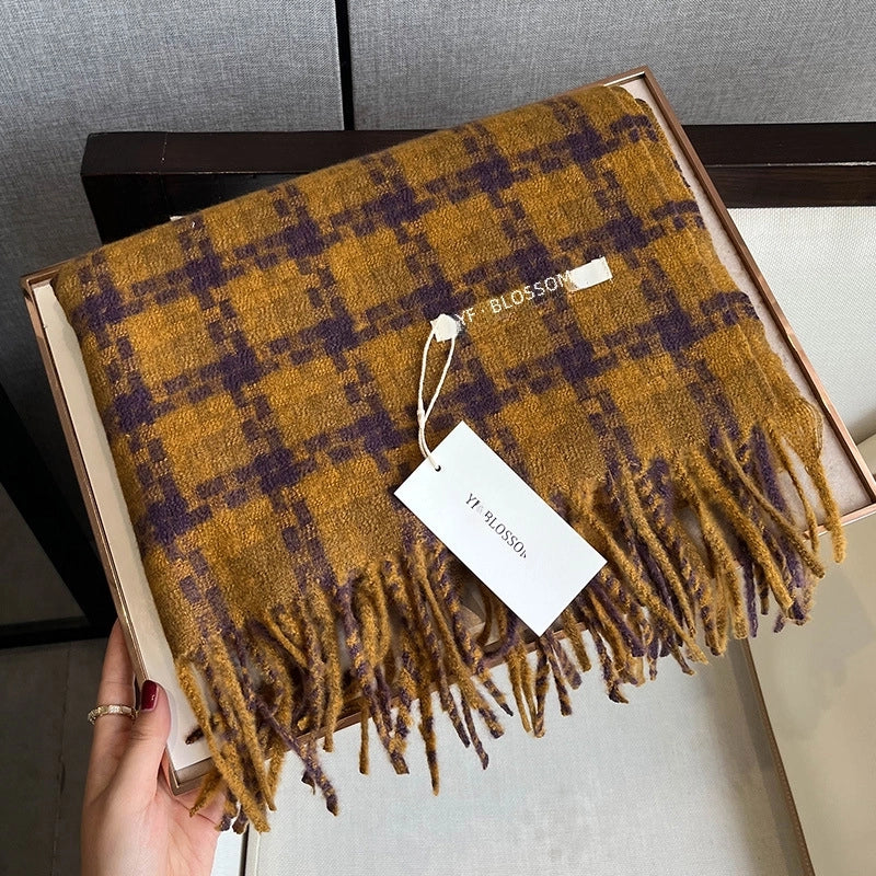 Double-sided Cashmere-like Tassel Plaid Scarf Scarf Autumn And Winter Warm  Women's Scarf Shawl