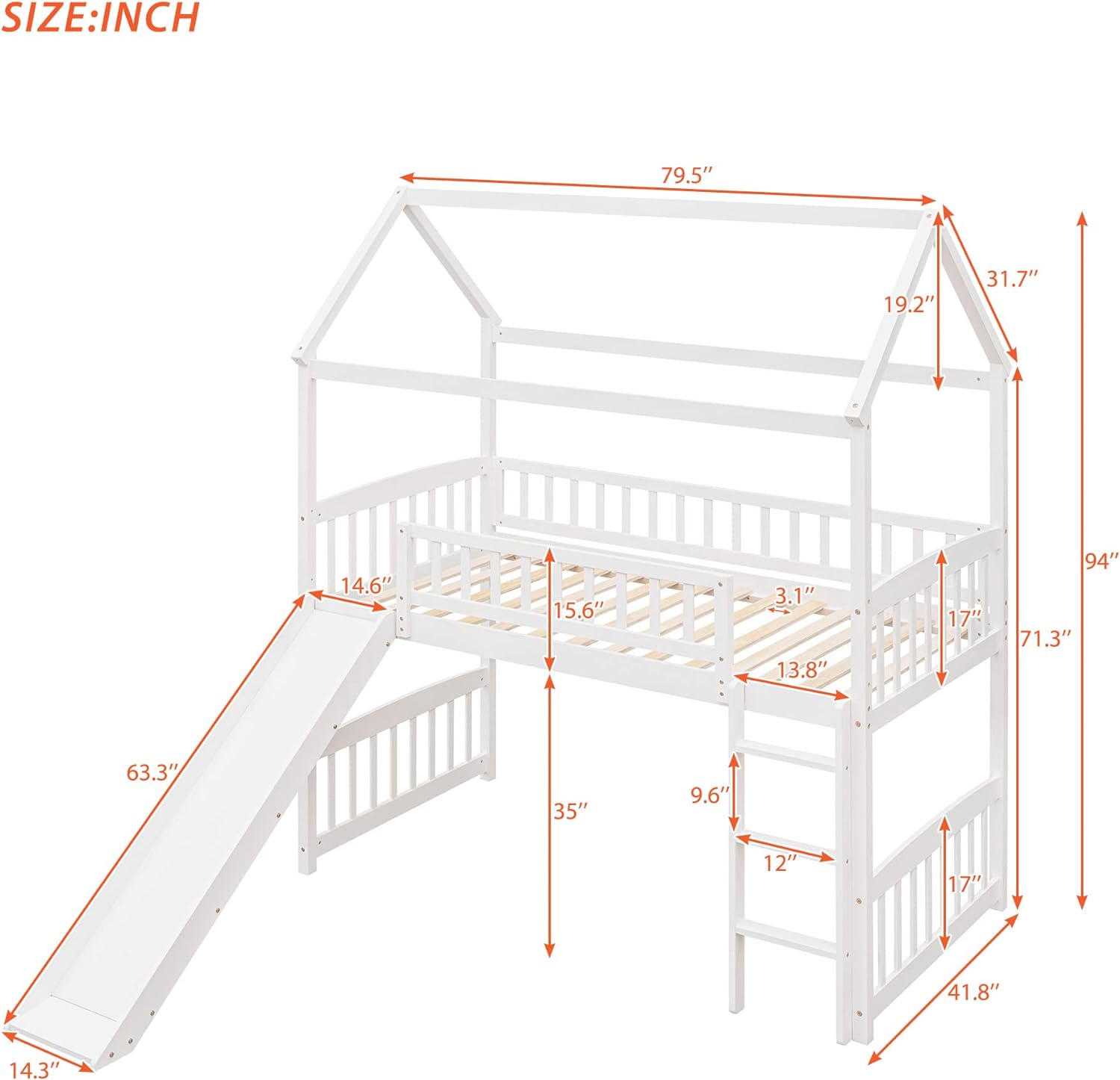 House bunk bed with slide and stairs