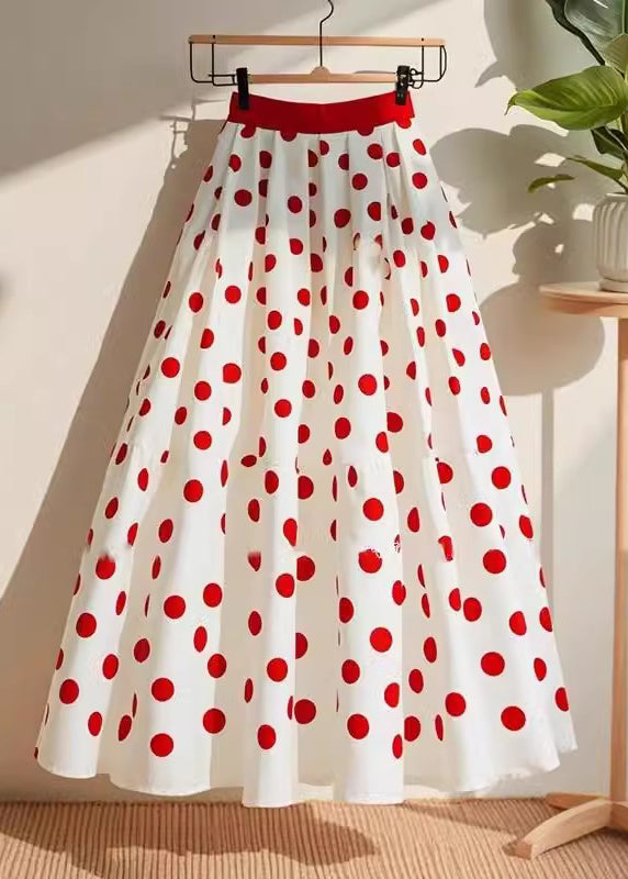 Natural White Dot Print A Line Skirts