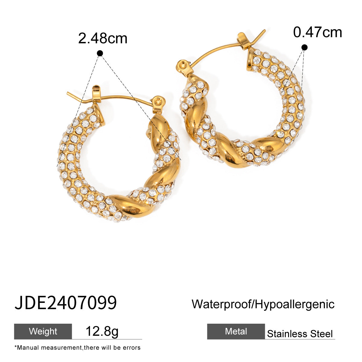 Jie Ding Stainless Steel Double C Earrings Ins Zircon Earrings Titanium Steel Earrings