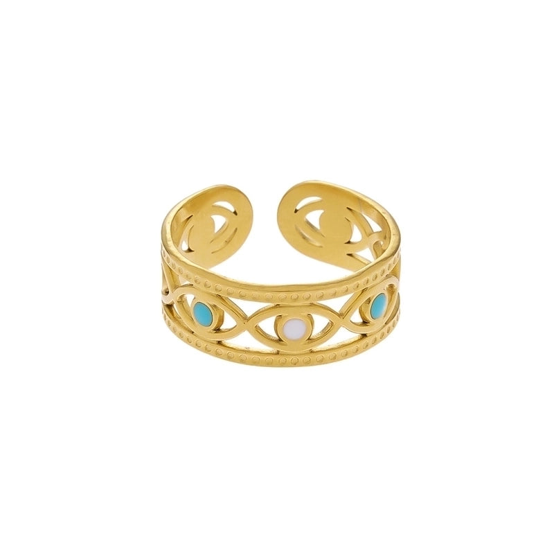 Vintage Style Color Block Stainless Steel 18K Gold Plated Plating Open Rings