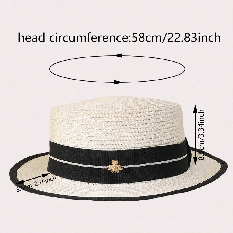 Unisex Hawaiian Vacation Solid Color Flat Eaves Straw Hat
