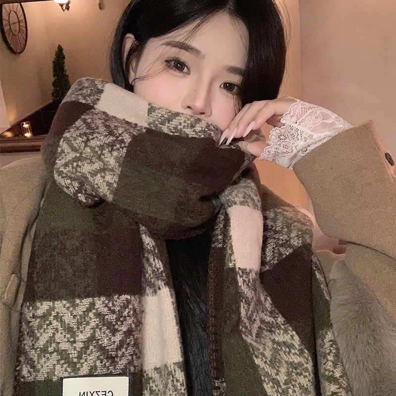 Women's Retro Lattice Imitation Cashmere Tassel Scarf