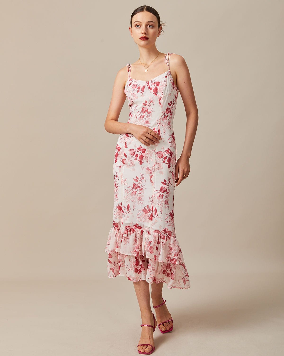 The Red Layered Floral Ruffle Maxi Dress