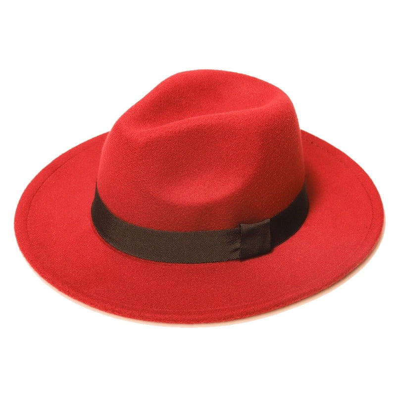 Autumn And Winter New Square Ribbon Panama Top Hat British Style Flat Rim Jazz Hat Woolen Hat Men