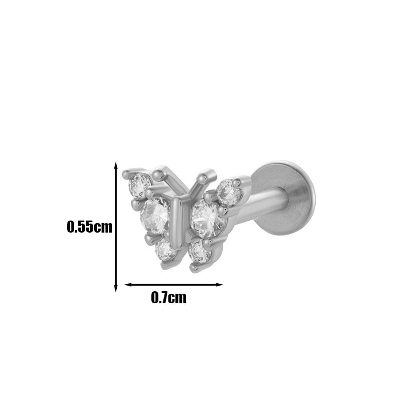 1 Piece Lip Rings Cool Style Pentagram Flower Butterfly 316L Stainless Steel  Copper Plating Inlay Zircon