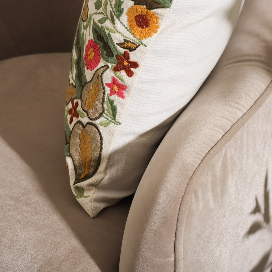 Meadow Embroidered Cotton Cushion Cover - Multicolor