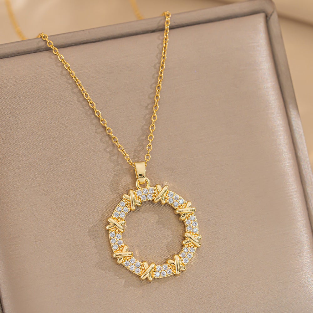 Necklace Women Trend Niche Zircon Donut Ins Style Titanium Steel Necklace