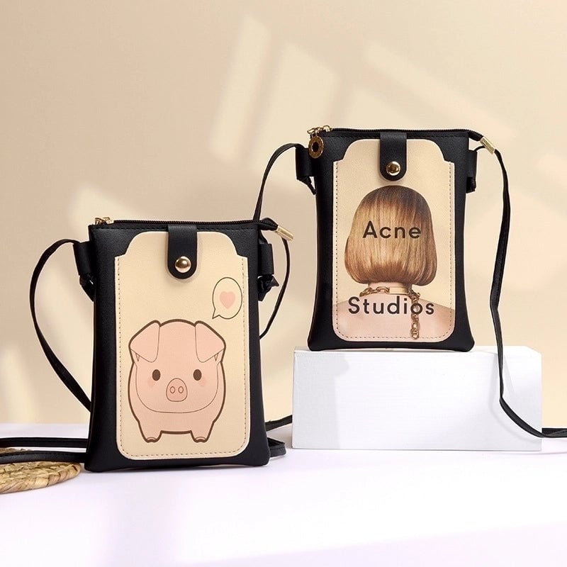 Women's Pu Leather Cartoon Cute Square Zipper Buckle Crossbody Bag