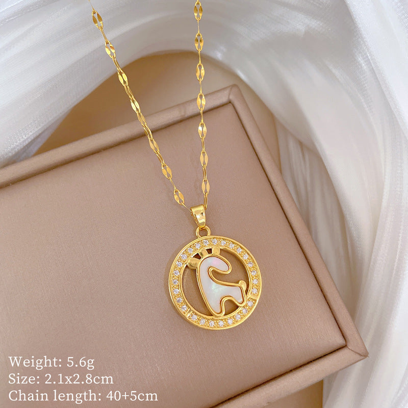 Cartoon East Asia Symbol Lucky Cat Geometric Titanium Steel Diamond Inlay Necklaces