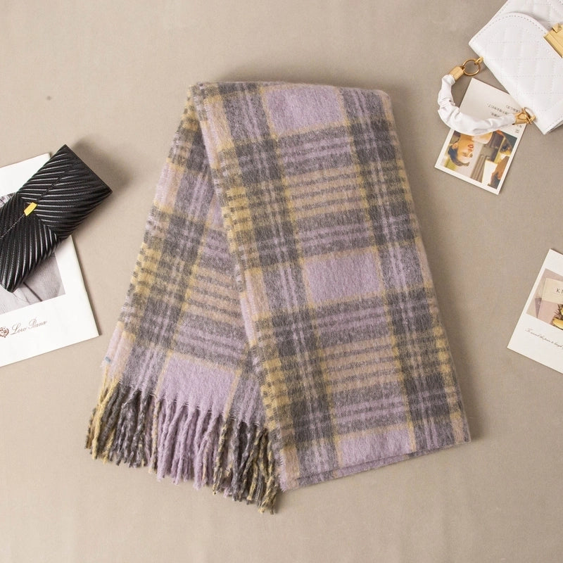 Brown Striped Scarf Women's Autumn And Winter  Trendy Winter Warm Imitation Cashmere Windproof Scarf For Students