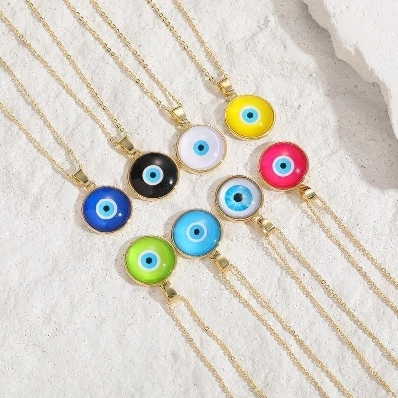 Elegant Lady Classic Style Devil's Eye Copper Enamel Plating 14k Gold Plated Pendant Necklace