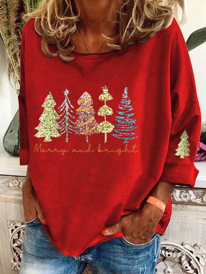 Women's  Sequined Christmas Tree Printed Casual Sweatshirt