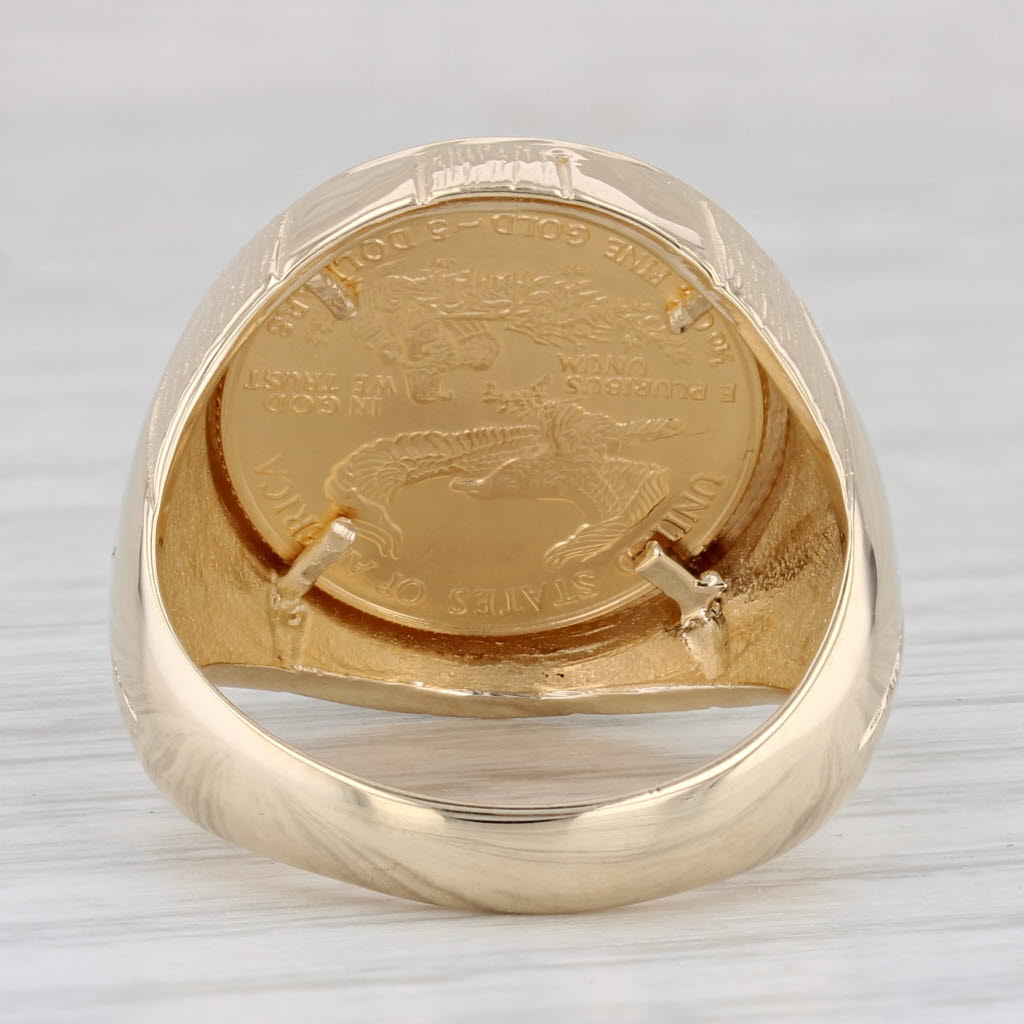 1989 1/10ozt 5 Dollar American Eagle Coin Ring 14k 22k Yellow Gold Sz 8.75