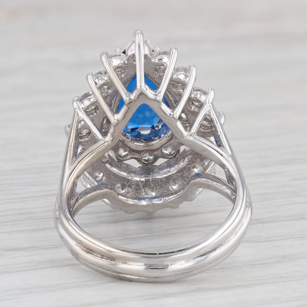 4.04ctw Diamond Lab Created Spinel Pear 14K White Gold Cocktail Ring Sz 5.75