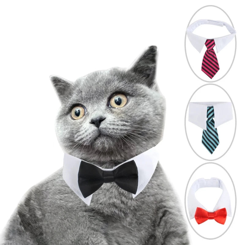 for Cat Tuxedo Necktie Dog Bow Tie with Handcrafted Adjustable Suit White Collar Formal Tie Tux Collar for Small Drop Shipping