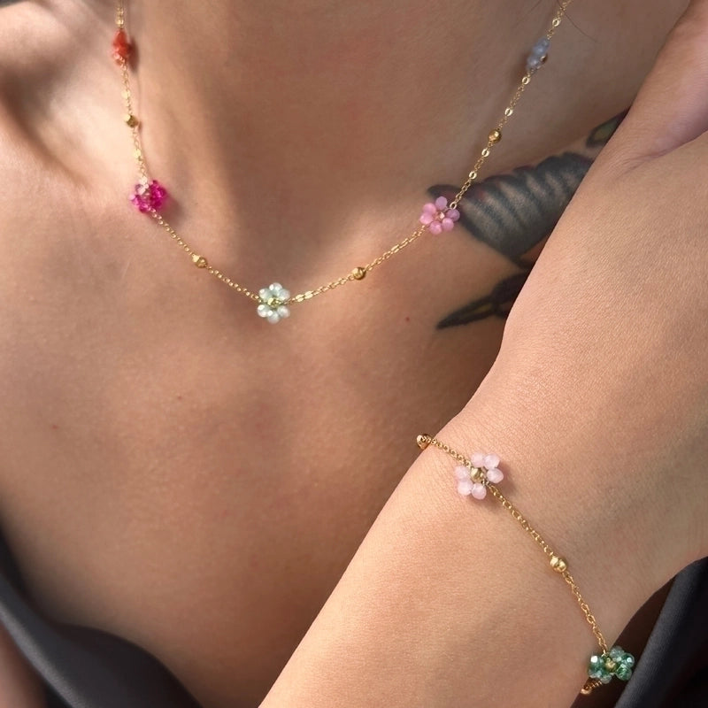 Minimalist Water Droplets Flower Titanium Steel Patchwork Jewelry Set