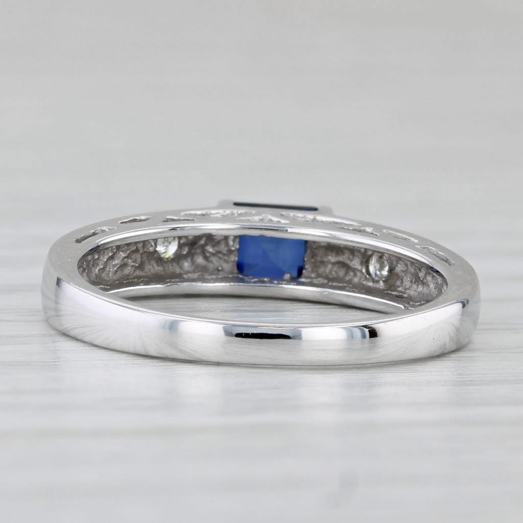 0.41ctw Lab Created Blue Sapphire Diamond Ring 10k White Gold Sz 6.5 Engagement