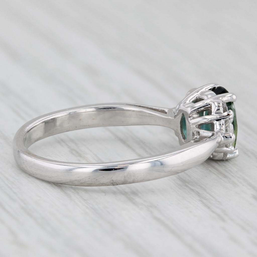 1.20ctw Oval Teal Sapphire Diamond Ring 14k White Gold Size 6