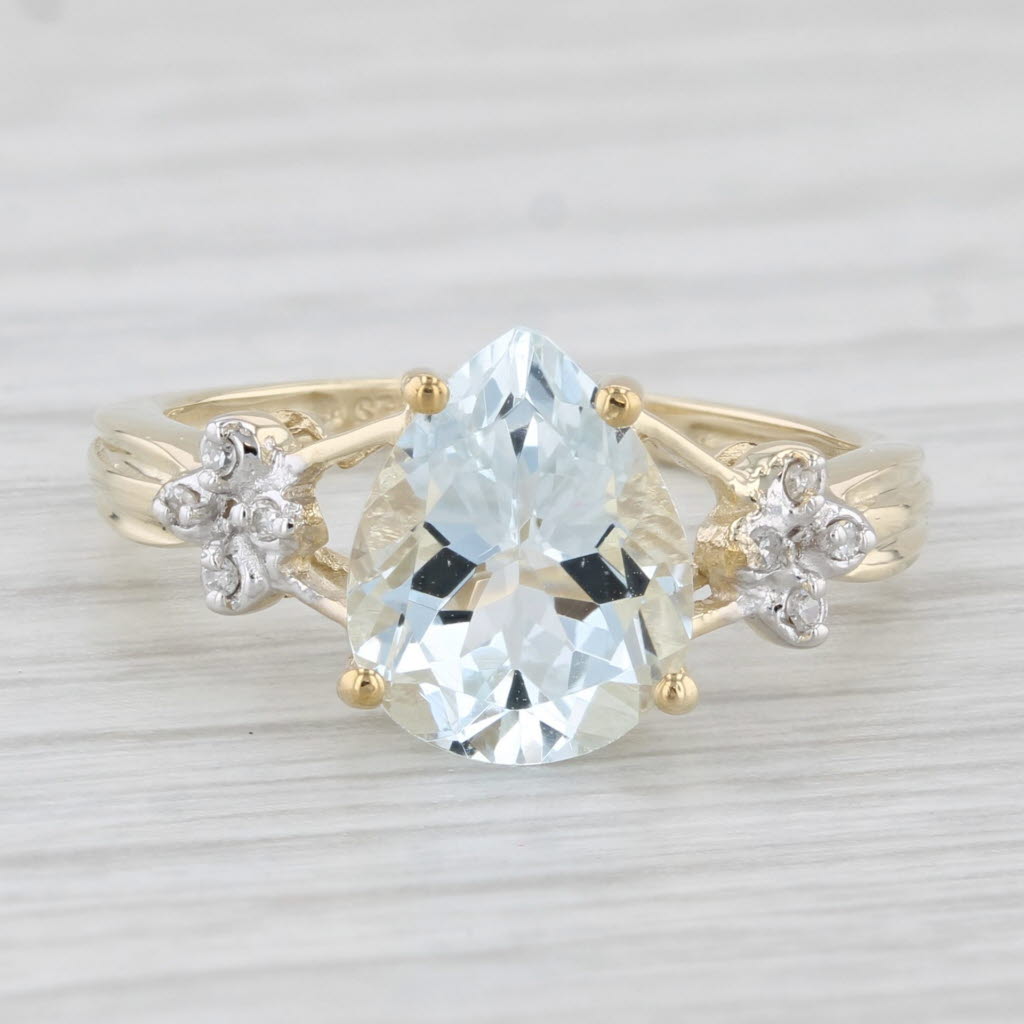 2.22ctw Pear Aquamarine Diamond Ring 10k Yellow Gold Size 6