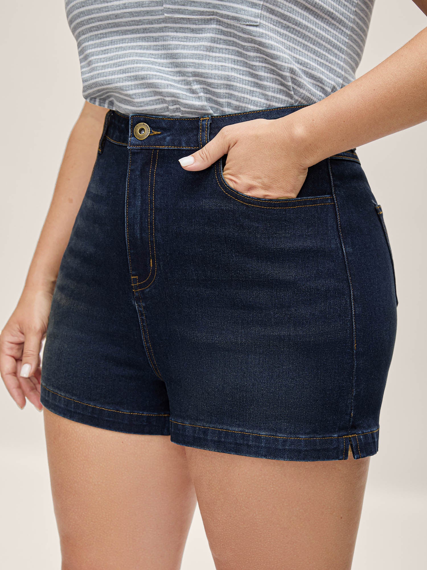 Stretchy Classic Straight-Leg Denim Shorts