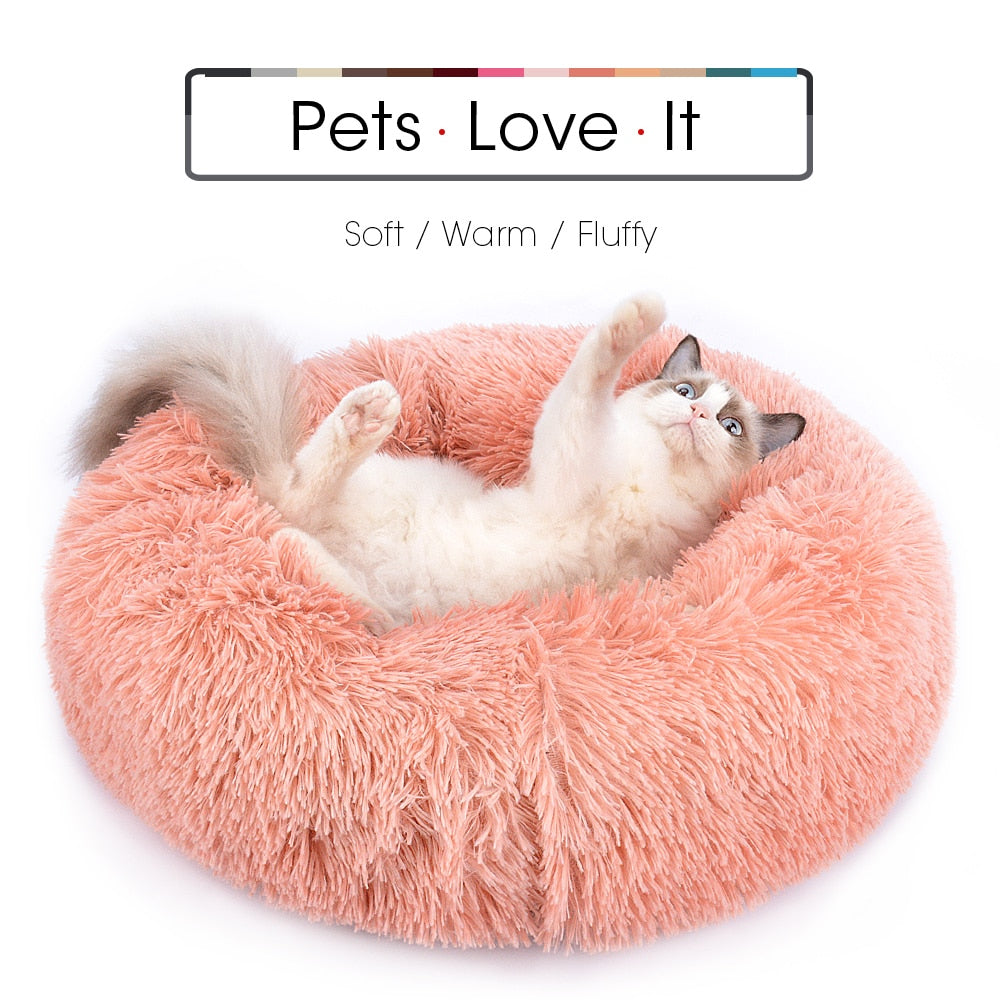 Solid Color Round Plush Dog Cat Bed