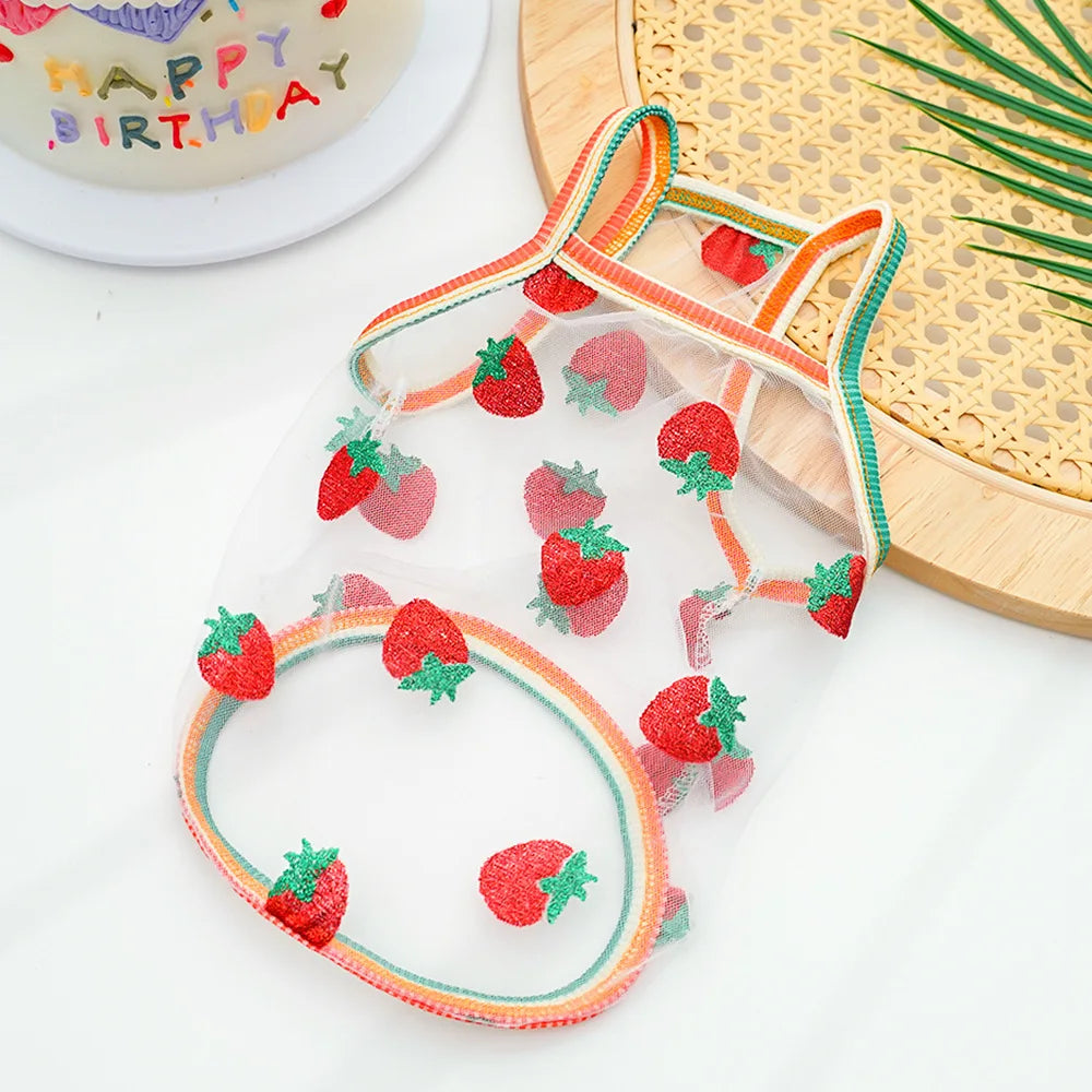 Pet Strap Sunscreen Vest Mesh Strawberries Dog Dog Cat Clothing Supplies Thin Teddy Bear Colorful Dot Top Puppy Clothes